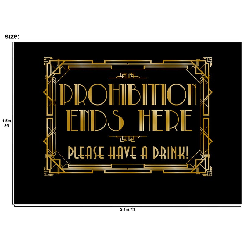 musykrafties Roaring 20s Gatsby Prohibition Ends Here Backdrop Photography Background Party Wall Photo Booth Props for Birthday Occasions Wedding Hen Parties 5x7 feet - Image 2